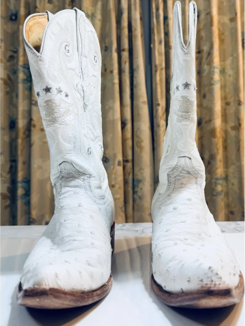 El General White Ostrich Cowboy Boots Men’s Size 8 Leather